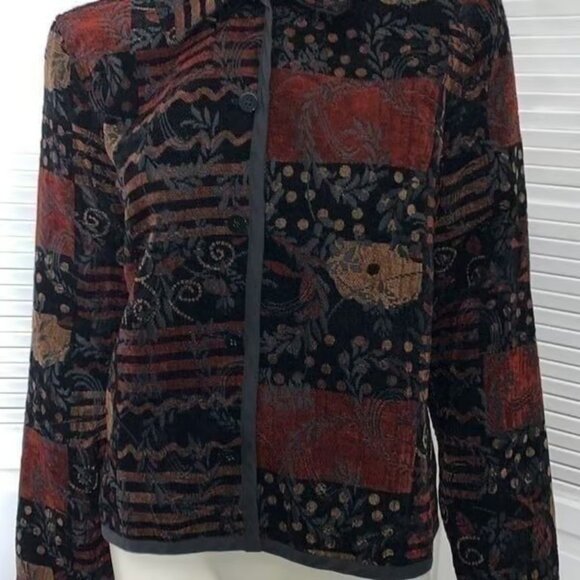 Vintage Reversible Patchwork Button Down Tapestry Jacket M/L - Picture 4 of 7